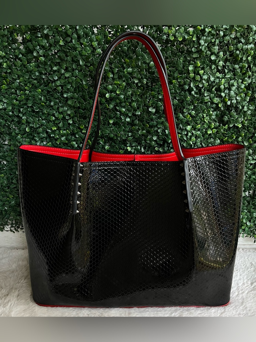 CHRISTIAN LOUBOUTIN Black Large Snake Embossed Cabarock Tote Spiked Shoulder Bag - Picture 3 of 14